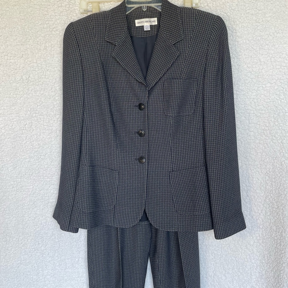 80s Italian Gruppo Americano pants suit, dark & light gray, shoulder pads